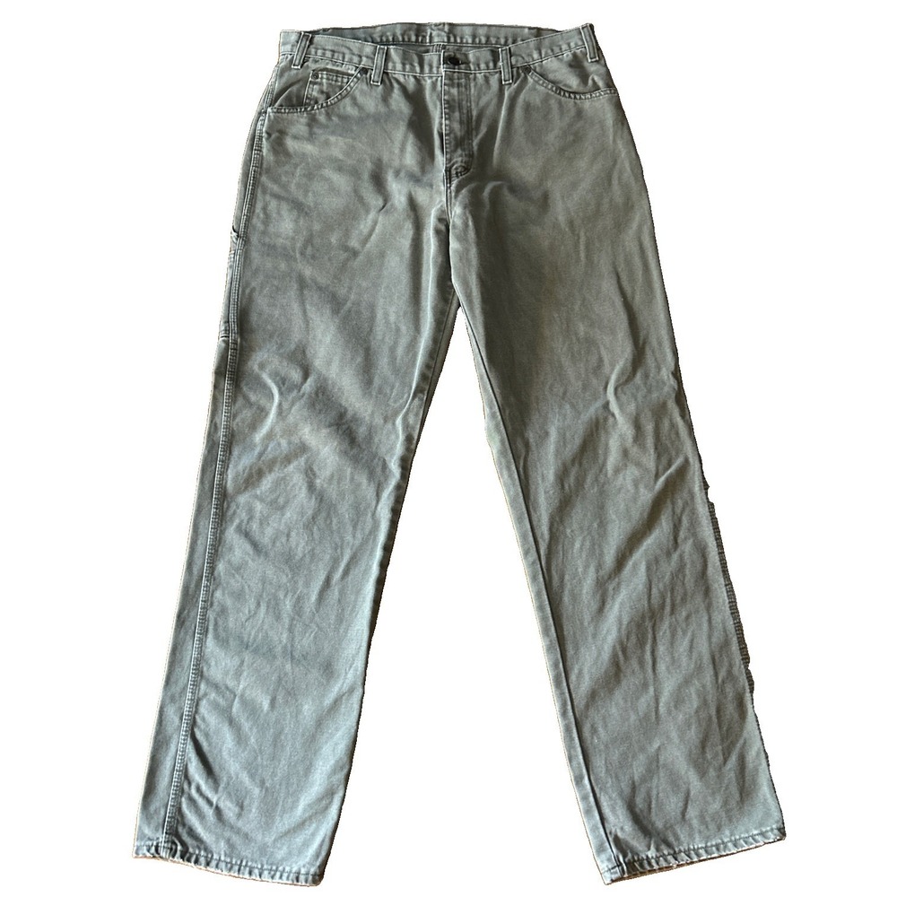Dickies Carpenter Pants Mens Size 36x34 Olive Green Canvas Utility Workwear